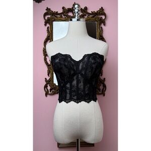 Vintage 1997 Victoria’s Secret Black Embroidered Sheer Strapless Bustier 36B